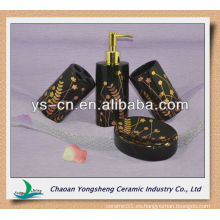 Accesorios de baño de cerámica de lujo negro y oro 4pcs